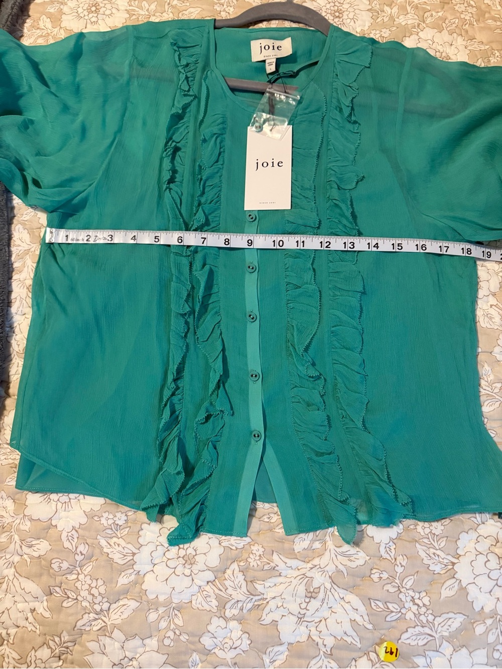 Joie Teal Ruffle Button-Front Blouse - Picture 4 of 5